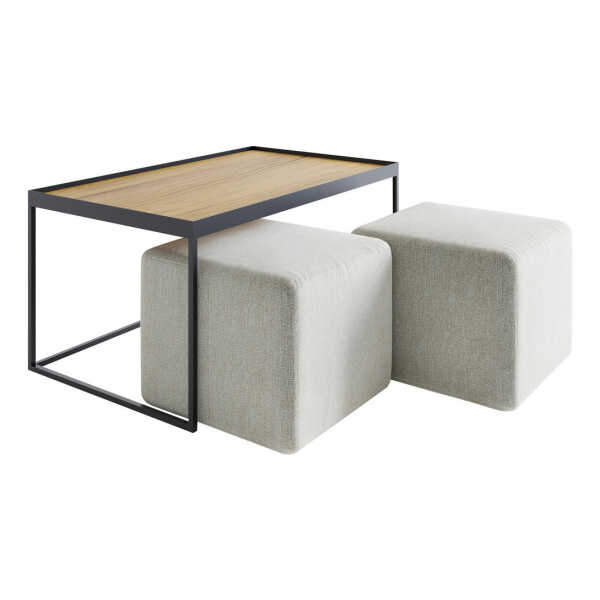 Novel COUCHTISCHSET Eiche, Hellgrau