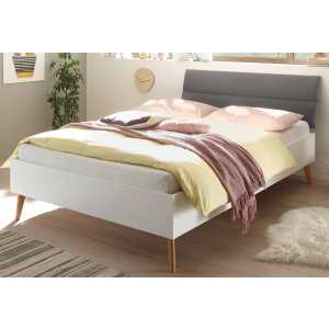 IMV Einzelbett Helge (Bett in weiß mit Eiche, Polsterung in mint oder grau, Liegefläche 140 x 200 cm), skandinavisches Design
