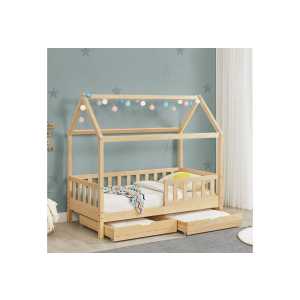 Juskys Kinderbett Marli, 90x200 cm, mit Dach, 2 Bettkästen, Rausfallschutz, 3 - 10 Jahre