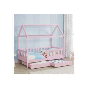 Juskys Kinderbett Marli, 90x200 cm, mit Dach, 2 Bettkästen, Rausfallschutz, 3 - 10 Jahre