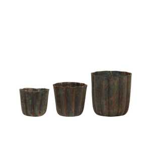 Kerzenhalter mit Rillen 3er-Set aus Eisen, H5,5/D6 cm, antik messing