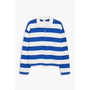 Monki Blau gestreiftes Rugby-Shirt gestreift, Poloshirts in Größe M. Farbe: Blue striped