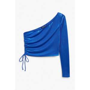 Monki One-Shoulder-Top blau glänzend Knallblau Metallic, Tops in Größe XL. Farbe: Bright blue metallic