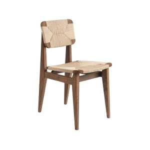 Gubi C-Chair Stuhl American walnut, Sitz und Rückenlehne aus Naturgeflecht