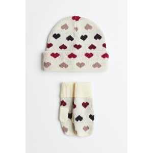 H&M 2-teiliges Set in Jacquardstrick Cremefarben/Herzen, Kleidung Sets Größe 128/146. Farbe: Cream/hearts