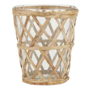 Kerzenhalter für Teelicht mit Bambusgeflecht, Ø 9 cm, Höhe 10,5 cm, klar