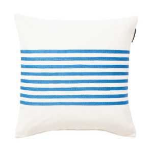 Lexington Emboidery Striped Linen/Cotton Kissenbezug 50x50 cm Off White-blue