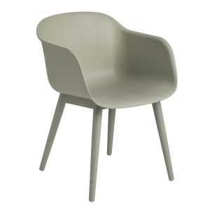 Muuto Fiber Chair Stuhl mit Armlehnen und Holzbeinen Dusty green (Kunststoff)
