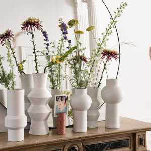 HKliving - Speckled Clay Vase round, M, Ø 15 x 30,5 H cm, weiß