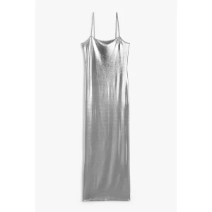 Monki Glänzendes Maxi-Slipdress Silber, Party kleider in Größe M. Farbe: Silver