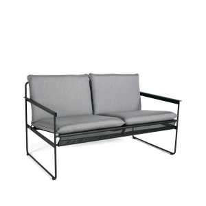 SMD Design Slow 2-Sitzer Sofa Stoff sunbrella grau, Schwarzes Stahlgestell