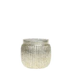 Teelichthalter mit Rillen in Silber, Höhe 4, ∅ 6 cm