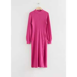 & Other Stories Geknöpftes Kleid aus Rippstrick Knallrosa, Alltagskleider in Größe S. Farbe: Bright pink