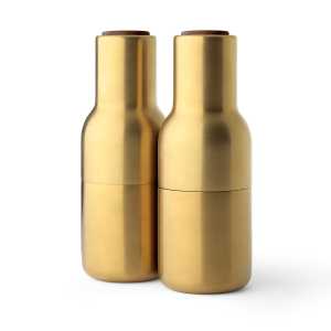 Audo Copenhagen Bottle Grinder Gewürzmühle metall 2er Pack Gebürsteter Messing (Walnuss Deckel)