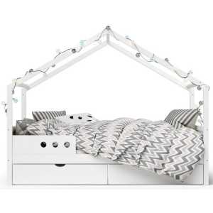 Bellabino Hausbett Bela (Kinderbett 80x160 cm, mit 2 Schubladen, weiß), inkl. Rausfallschutz und Lattenrost, aus Kiefer Massivholz