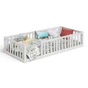 Bellabino Kinderbett Tapi (90x200 cm, weiß, Bodenbett mit Lattenrost und Rausfallschutz), aus Kiefer Massivholz, in verschiedenen Farben u. Größen