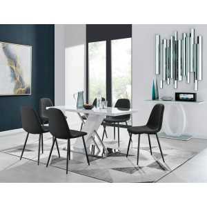Eubanks-Esstisch-Set mit gekreuzten Beinen, Hochglanz und Chrom - 6 Esszimmerstühlen aus Kunstleder