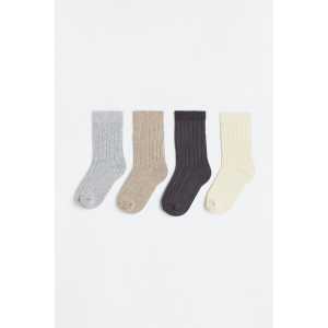 H&M 4er-Pack Socken Hellgrau/Beige in Größe 10/12. Farbe: Light grey/beige
