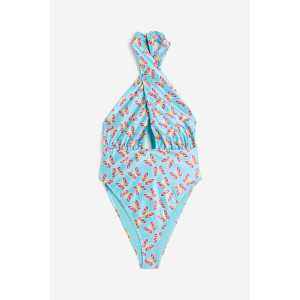 H&M Neckholder-Badeanzug mit hohem Beinausschnitt Türkis/Schmetterlinge, Badeanzüge in Größe XS. Farbe: Turquoise/butterflies