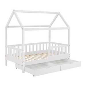 Juskys Kinderbett Marli, 80x160 cm, mit Dach, 2 Bettkästen, Rausfallschutz, 3 - 10 Jahre