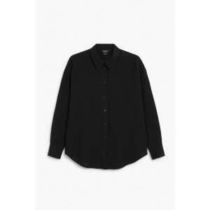 Monki Schwarzes Hemd aus Leinenmischung Schwarz, Freizeithemden in Größe XL. Farbe: Black