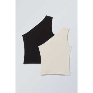 Weekday 2er-Pack One-Shoulder-Trägertop Cindy Schwarz/Beige, Westen in Größe XL. Farbe: Black beige