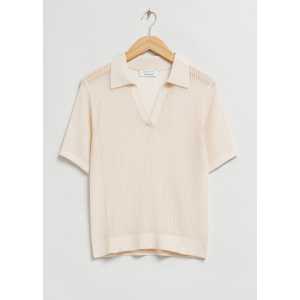 & Other Stories Lockeres Poloshirt aus Pointelle-Strick Cremefarben, T-Shirt in Größe XS. Farbe: Cream