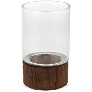 matches21 HOME & HOBBY Kerzenhalter Modernes Windlicht Teelichthalter Kerzenhalter aus Glas und Holz 23 cm