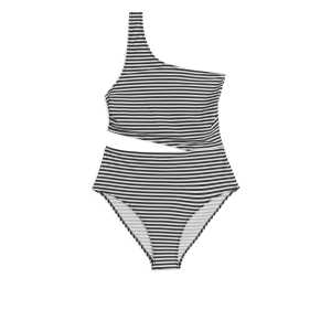 Arket Einschultriger Badeanzug mit Cut-out Cremeweiß/Schwarz, Badeanzüge in Größe 36. Farbe: Off white/black