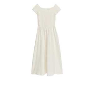 Arket Gesmoktes Off-Shoulder-Kleid Cremeweiß, Alltagskleider in Größe 44. Farbe: Off white