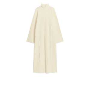 Arket Hochgeschlossenes, geripptes Kleid Cremeweiß, Alltagskleider in Größe S. Farbe: Off white
