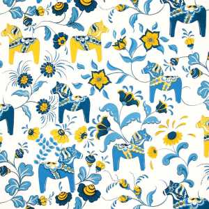 Arvidssons Textil Leksand Stoff Blau-gelb/weiß