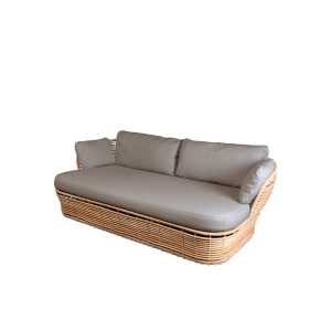 Cane-line Basket Sofa 2-Sitzer Natural, taupefarbene Kissen
