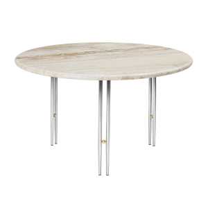Gubi - IOI Coffee Table, Ø 70 cm, Chrom / Travertin rippled beige