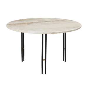 Gubi - IOI Coffee Table, Ø 70 cm, schwarz matt / Travertin rippled beige