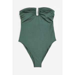 H&M Bandeau-Badeanzug High Leg Khakigrün, Badeanzüge in Größe 32. Farbe: Khaki green