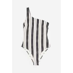 H&M One-Shoulder-Badeanzug Schwarz/Gestreift, Badeanzüge in Größe 34. Farbe: Black/striped