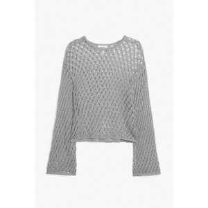 Monki Ajour-Strick-Pullover mit Glockenärmeln Grauer Glitzer in Größe XL. Farbe: Grey glitter