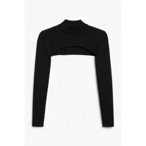 Monki Bolero-Oberteil mit Stehkragen Schwarz, Pullover in Größe L. Farbe: Black