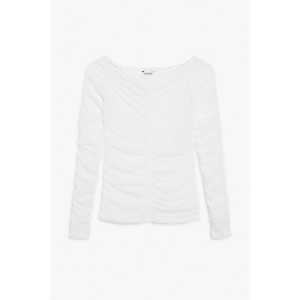 Monki Gerafftes schulterfreies Mesh-Oberteil Weiß, T-Shirt in Größe M. Farbe: White