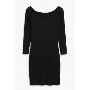 Monki Geripptes Off-Shoulder-Kleid in Schwarz, Alltagskleider Größe XXS. Farbe: Black