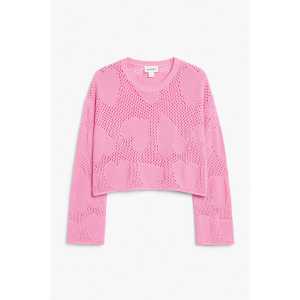 Monki Gestrickter Lochstrick-Pullover Kaugummi-Rosa in Größe S. Farbe: Bubblegum pink