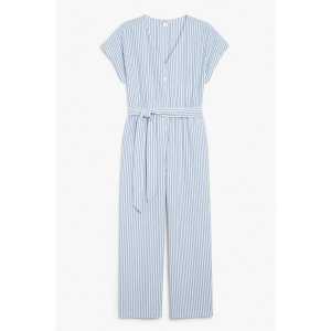 Monki Jumpsuit mit weitem Bein Blauer gestreifter Pyjama, Jumpsuits in Größe XXL. Farbe: Blue pyjama stripes