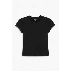 Monki Klassisches weiches Baumwoll-T-Shirt Schwarz in Größe L. Farbe: Black