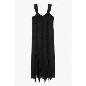 Monki Kleid mit Chiffon-Rüschen Sonniges Schwarz, Alltagskleider in Größe L. Farbe: Sunny black
