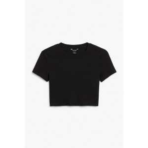 Monki Kurzes schwarzes T-Shirt Schwarz, Tops in Größe XL. Farbe: Black