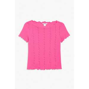 Monki Lettuce Trim Short Sleeve Top Hot Pink, T-Shirt in Größe XL