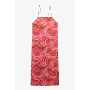 Monki Midi-Trägerkleid mit Karree-Ausschnitt Rosa Rosen, Alltagskleider in Größe XL. Farbe: Pink roses