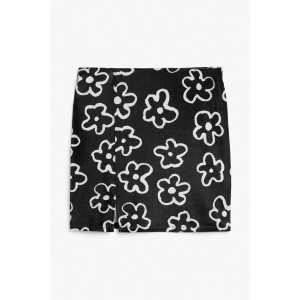 Monki Samt-Minirock Schwarz und weiß geblümt, Röcke in Größe XL. Farbe: Black & white floral