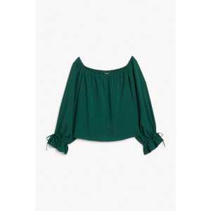 Monki Schulterfreie Bluse mit langen Ärmeln Dunkelgrün, Blusen in Größe XXL. Farbe: Dark green